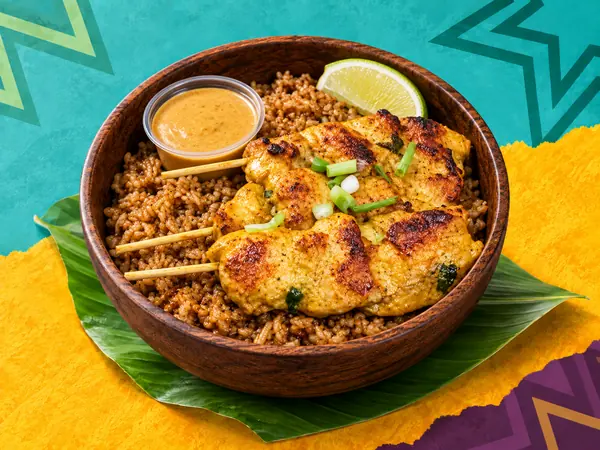 Brochettes de poulet sauce satay et riz thaï de Special Thaï